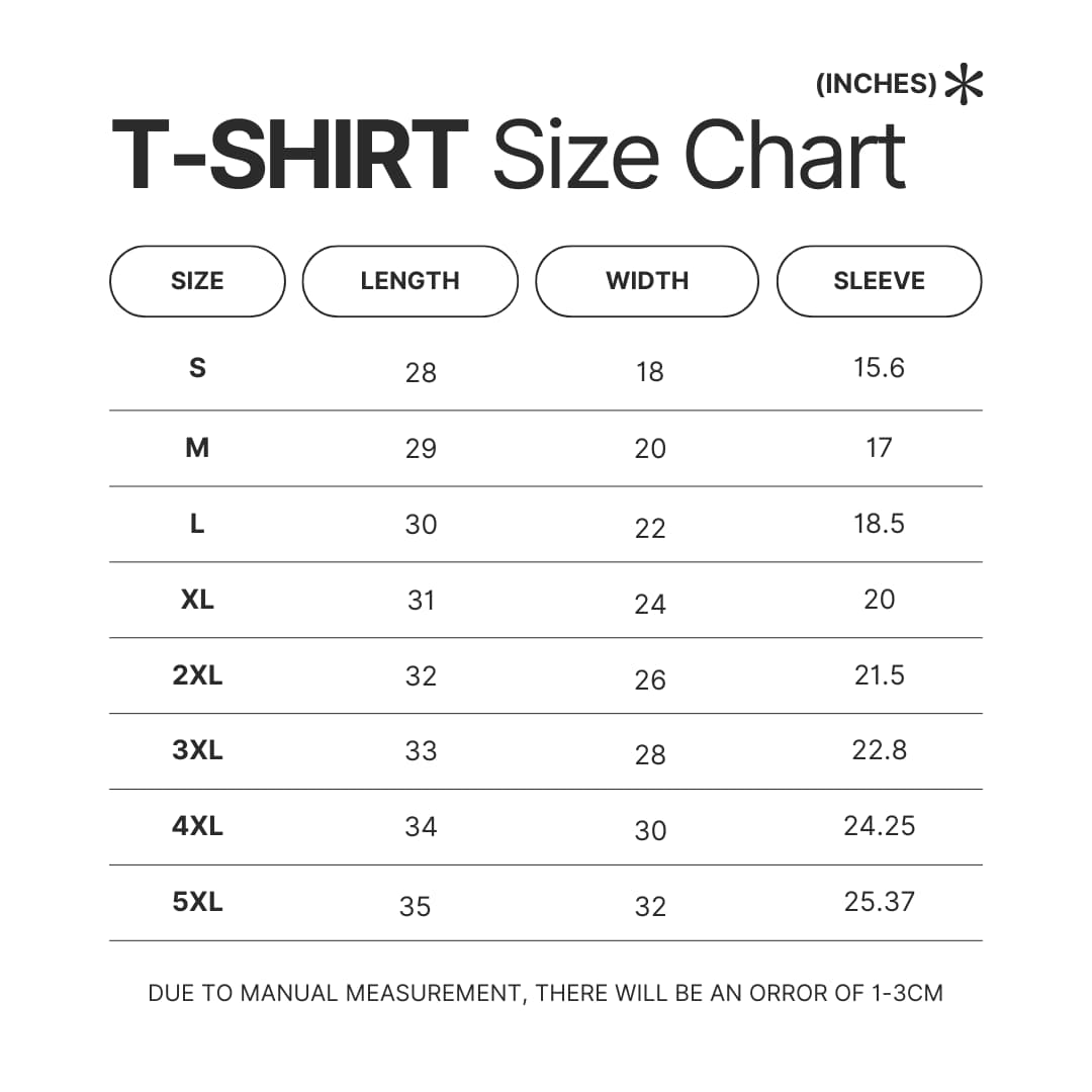 T shirt Size Chart - Uzumaki Merch