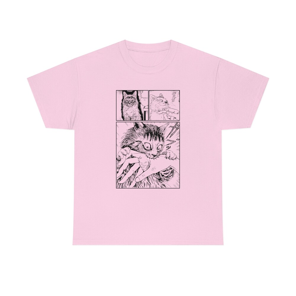 Anime Merch, Horror Manga Shirt For Manga Fans, T Shirt Dark Manga Cat - Image 2
