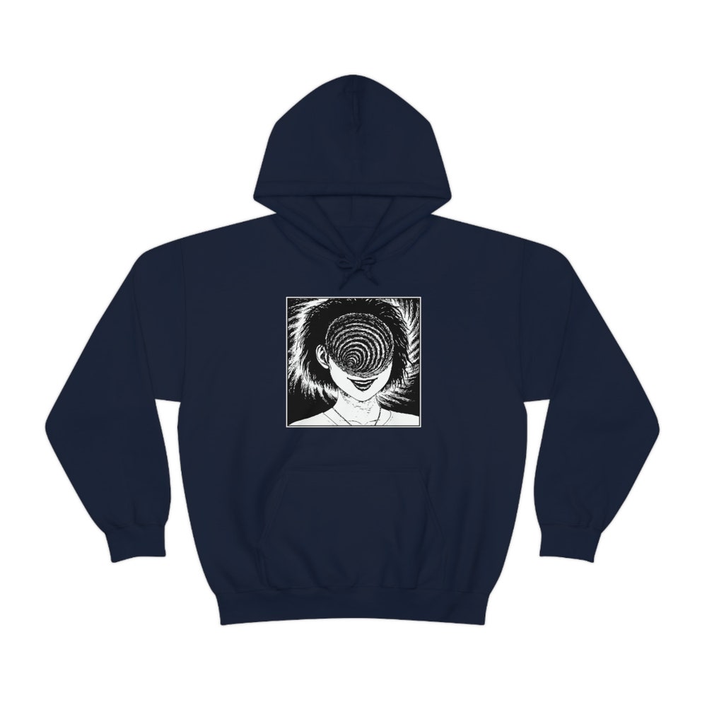 Creepy Girl Horror Manga Hoodie - Spiral Design Unisex Cotton - Image 5