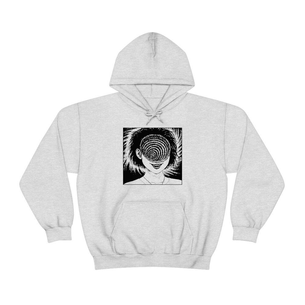 Creepy Girl Horror Manga Hoodie - Spiral Design Unisex Cotton - Image 4