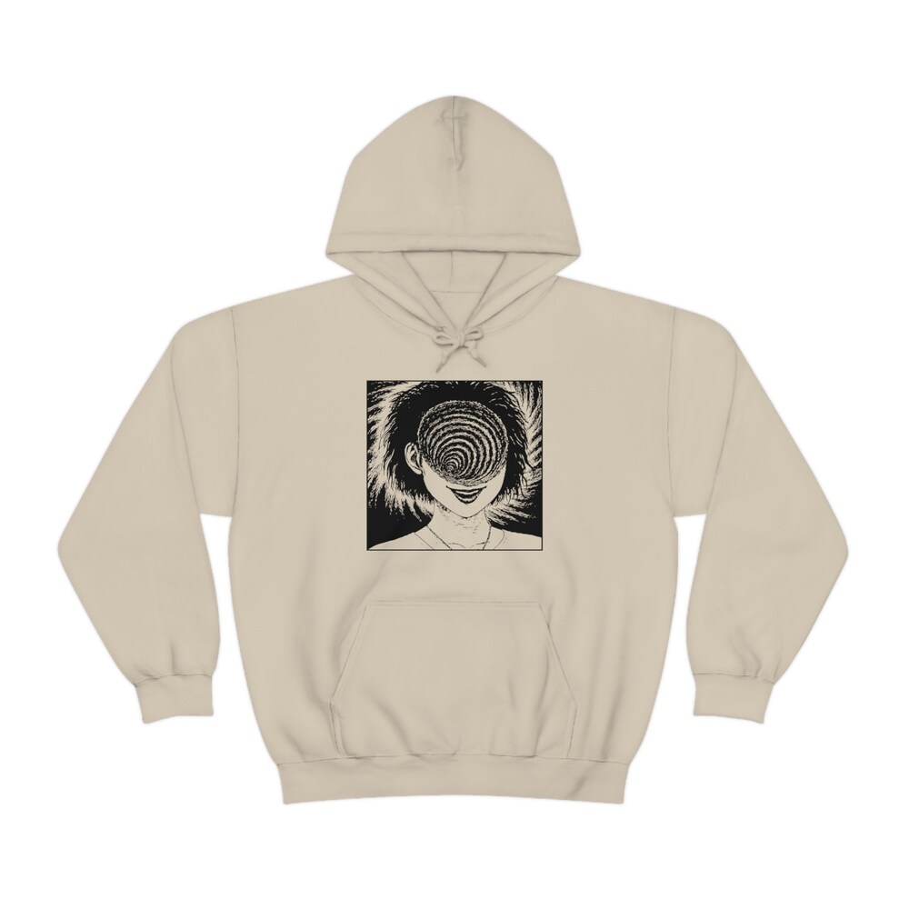 Creepy Girl Horror Manga Hoodie - Spiral Design Unisex Cotton - Image 6
